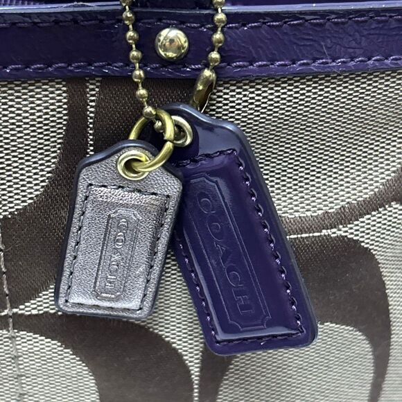 Y2K COACH SIGNATURE C STRIPE TOP HANDLE TOTE F48798 BRASS/KHAKI/PURPLE PURSE BAG - Picture 9 of 12